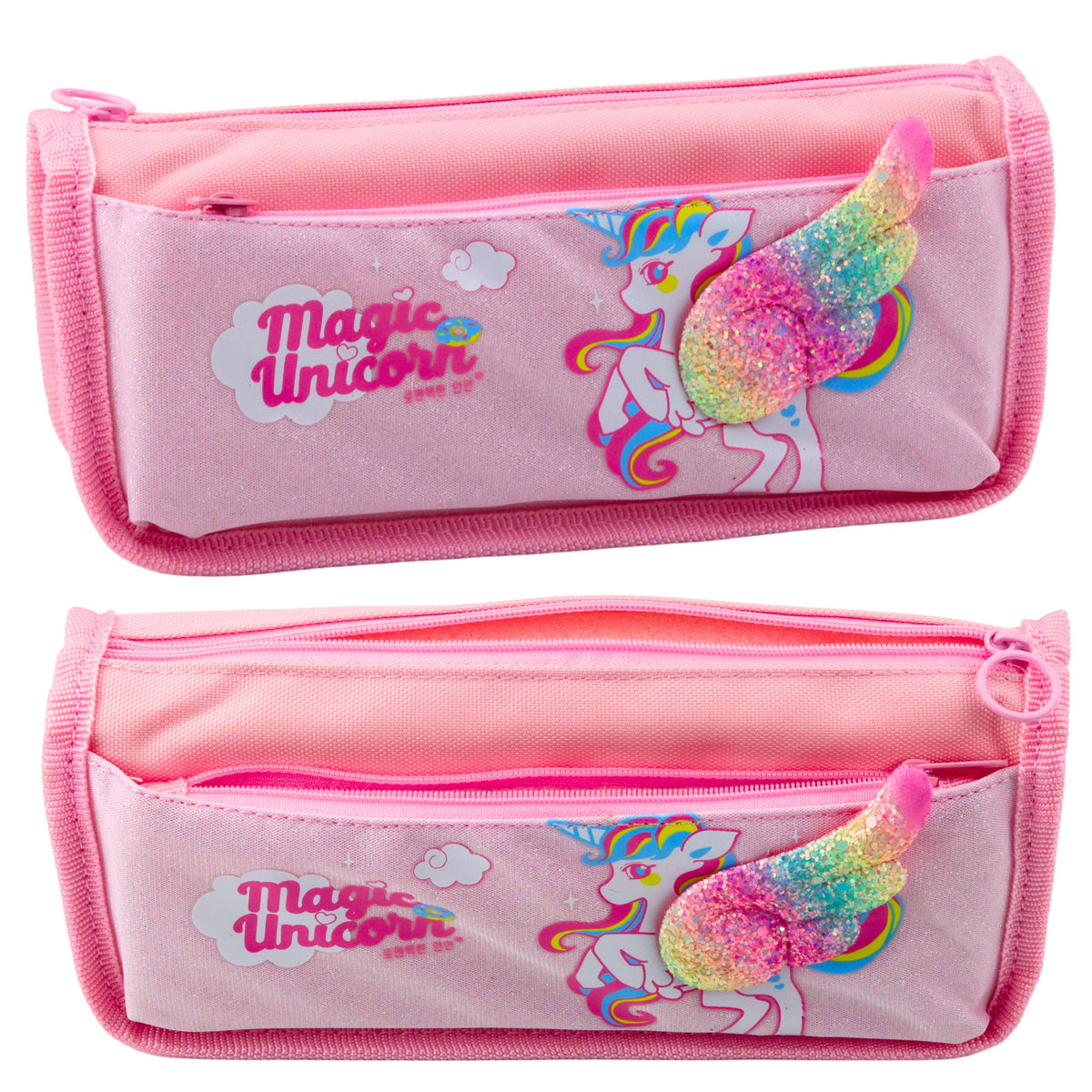 Pencil Case School Kit Unicorn Wing Glitter 3d Pink 21.5x9cm