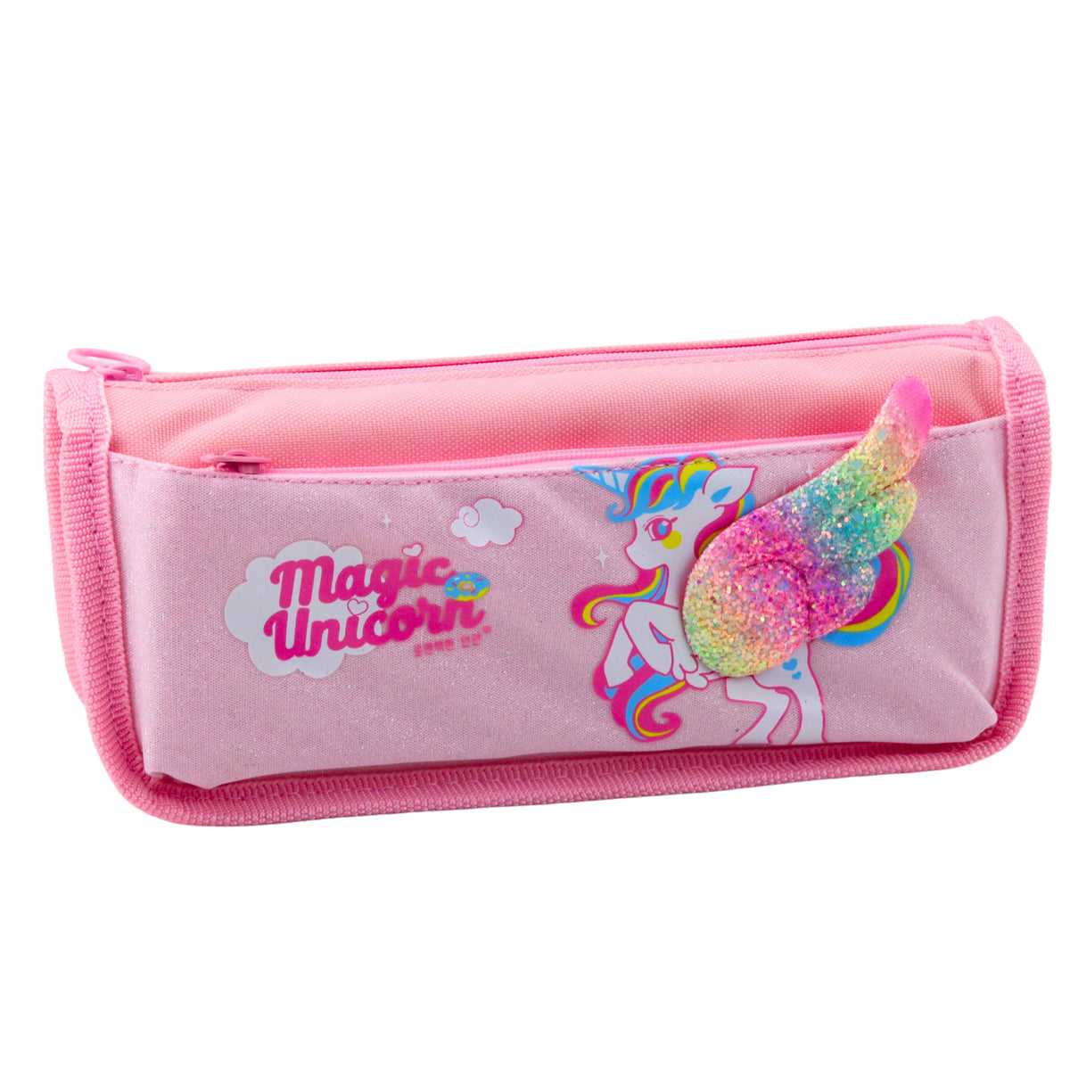 Pencil Case School Kit Unicorn Wing Glitter 3d Pink 21.5x9cm