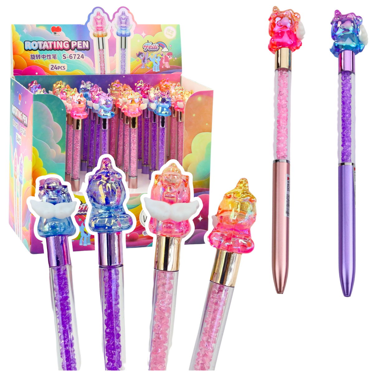 Gelstift mit Einhornfigur, farbige schwarze Tintenmischung