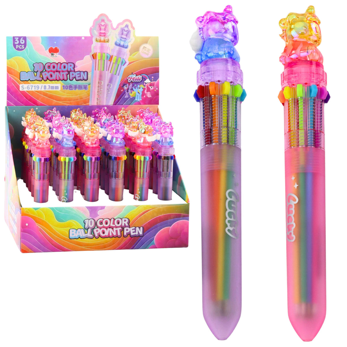 Einhorn-Kugelschreiber, mehrfarbig, automatisch, für Kinder, 10-in-1-Mix
