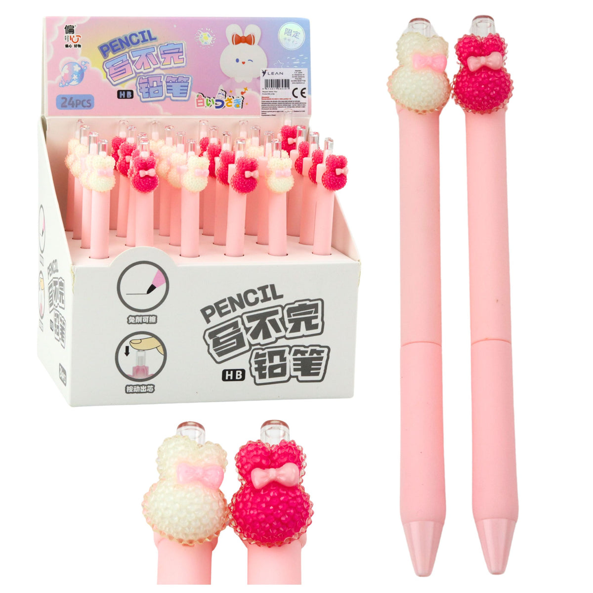 Portaminas rosa con diseño de conejito de 15 cm