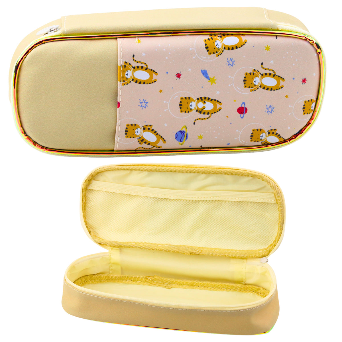 School Pencil Case Space Tigers Kit Beige 24cm