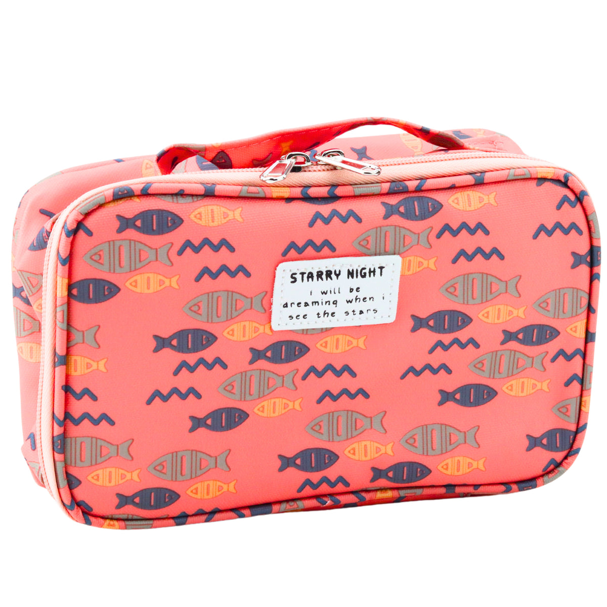 Organizér školní penál Prostorná přídavná kapsička Fish Pink 21,5cm