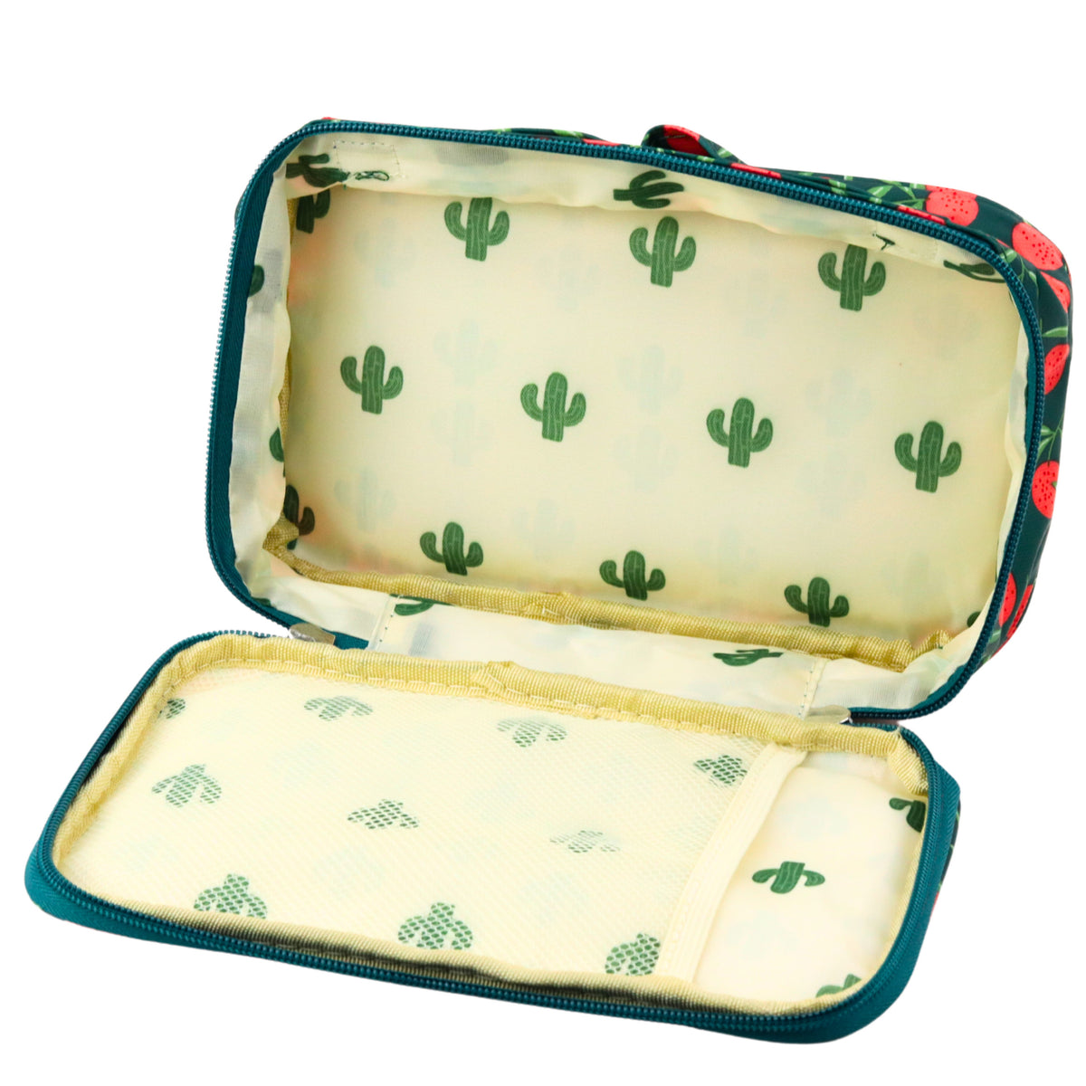 Estuche para lápices Organizador escolar Neceser de cosméticos Bolsillo Cerezas Verde 22,5 cm