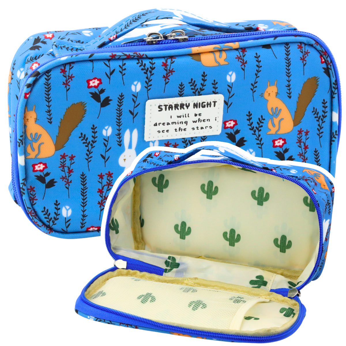 Pencil Case School Organizer Cosmetic Bag Additional Pocket Blue 22.5cm