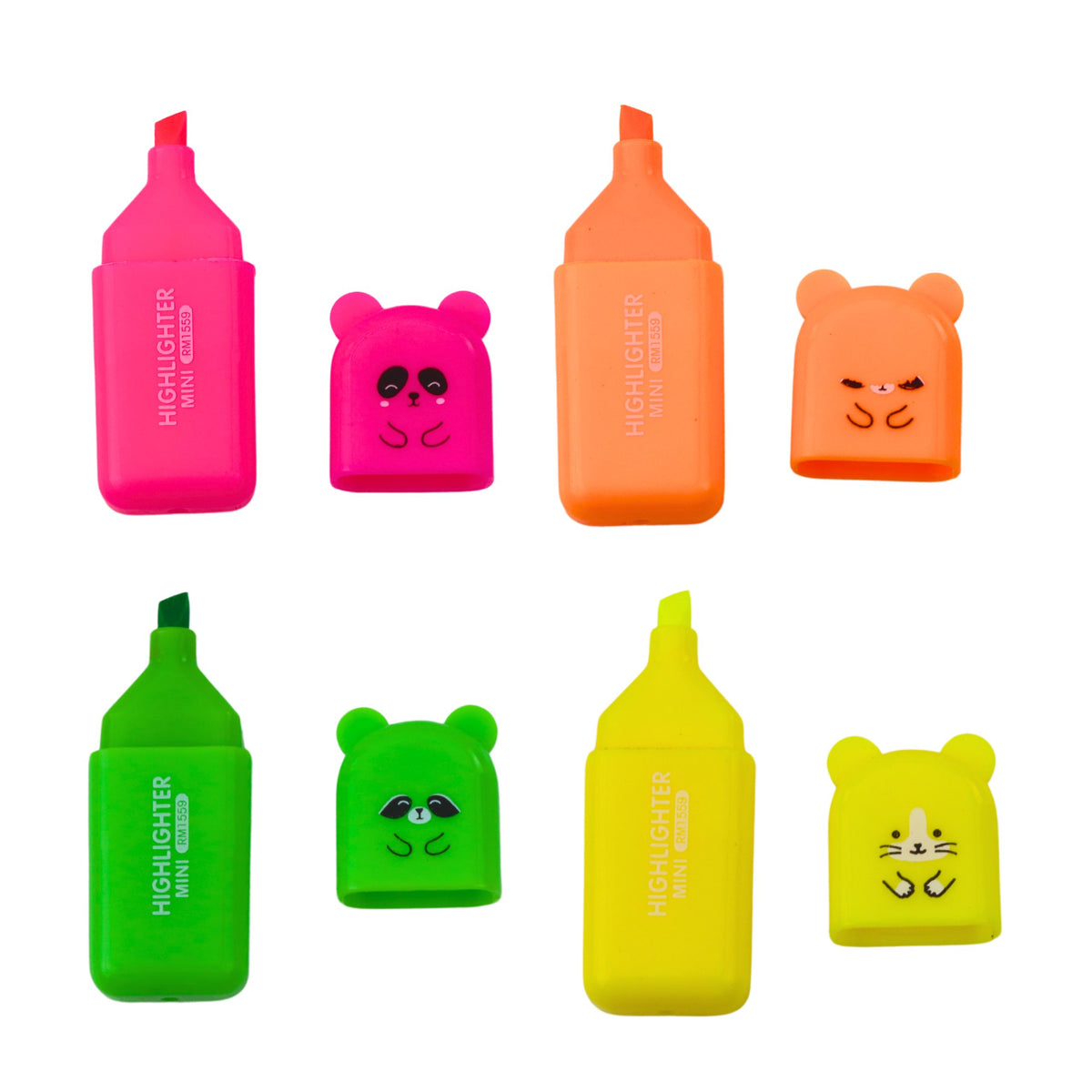 Mini Highlighter Set Bears Colorful Plastic Case 5pcs
