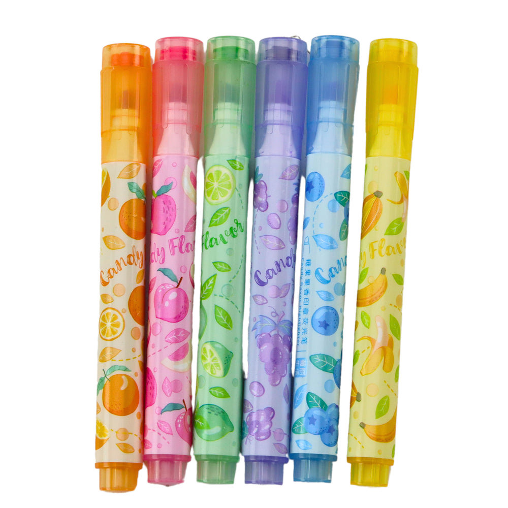 Highlighters In Pen Fruit Stamps Colored Scented 6 Pcs