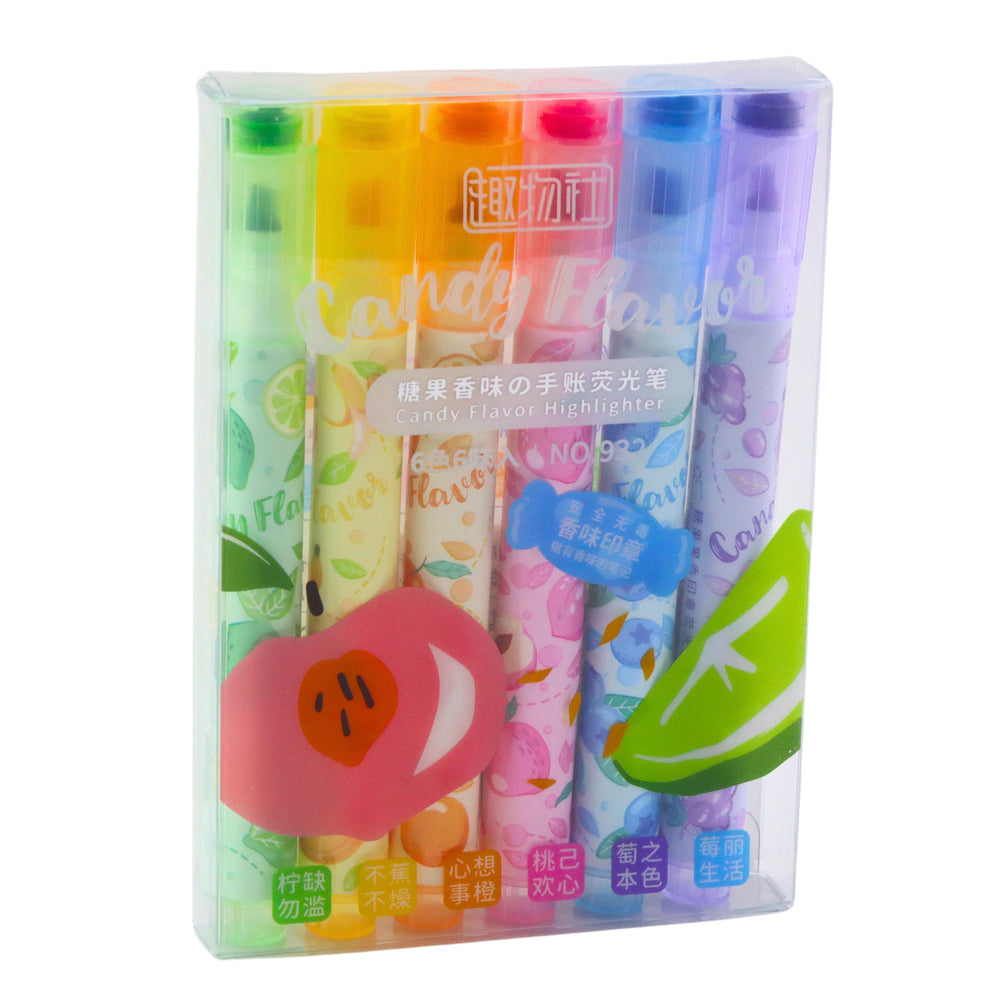 Highlighters In Pen Fruit Stamps Colored Scented 6 Pcs