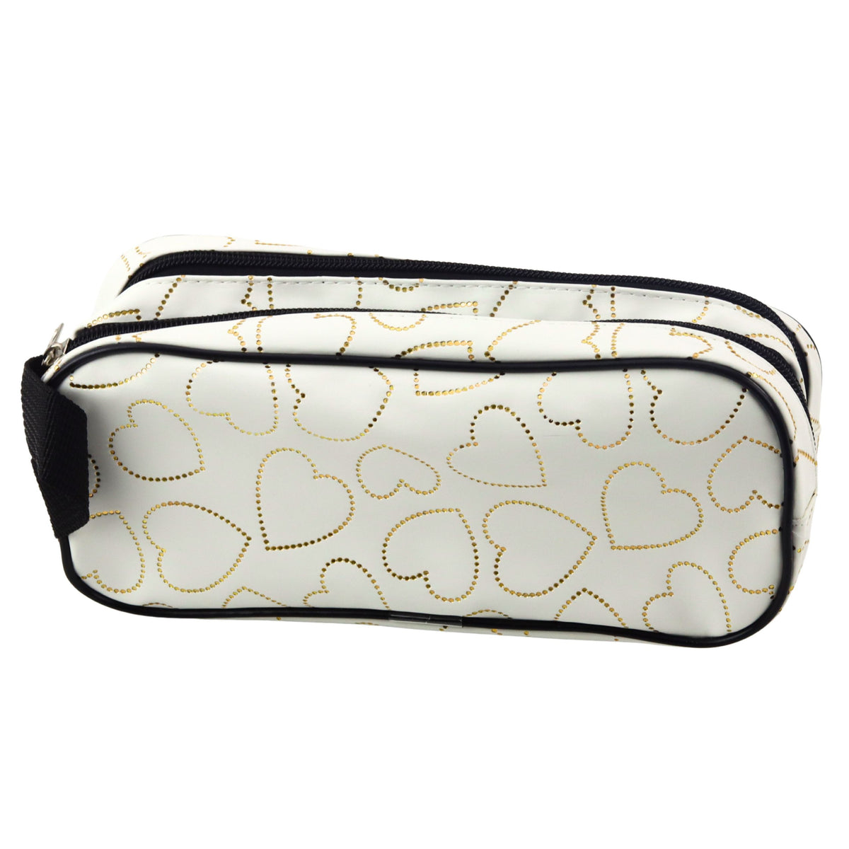 School Office Pencil Case Two-compartment Golden Hearts White 23.5x10 Cm