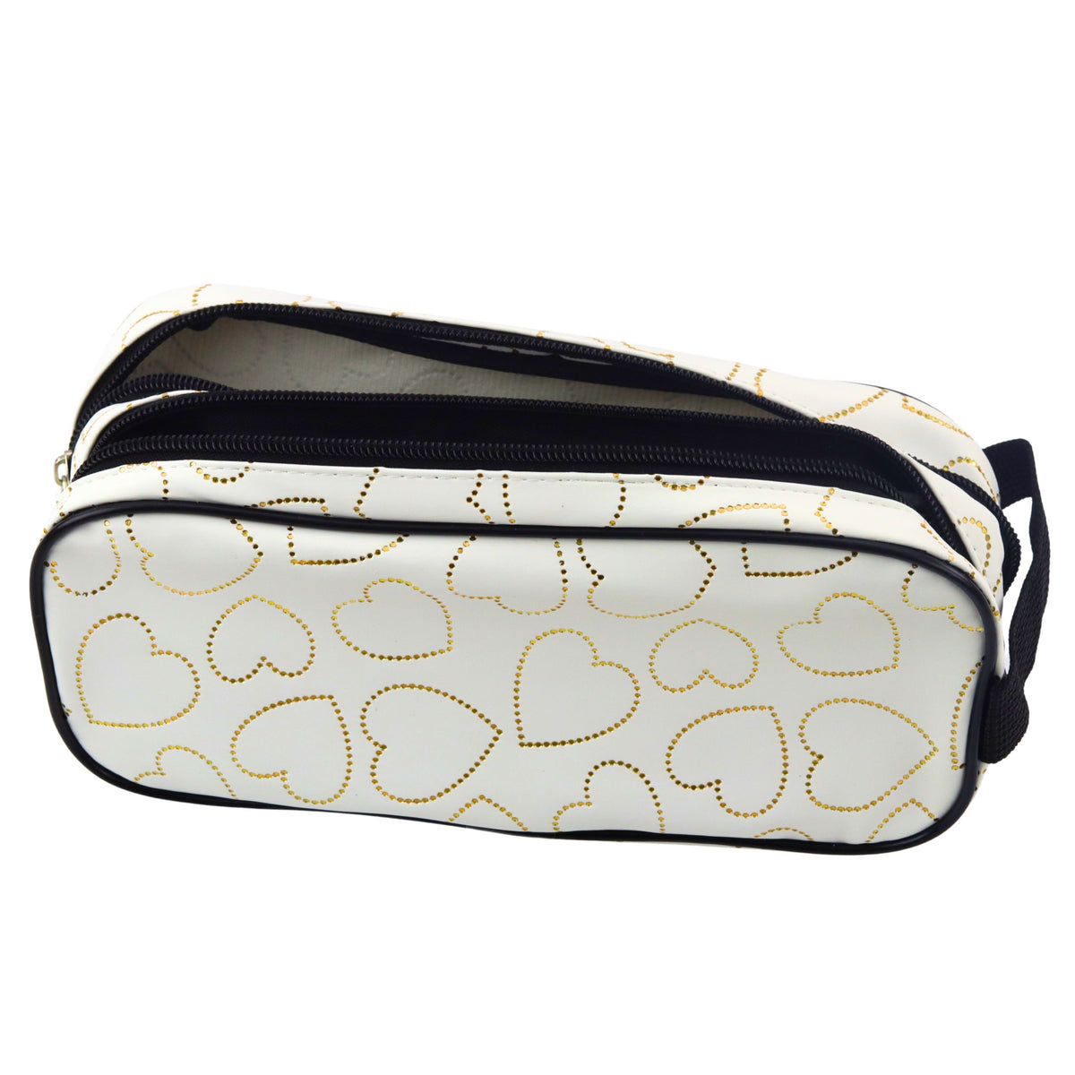 School Office Pencil Case Two-compartment Golden Hearts White 23.5x10 Cm