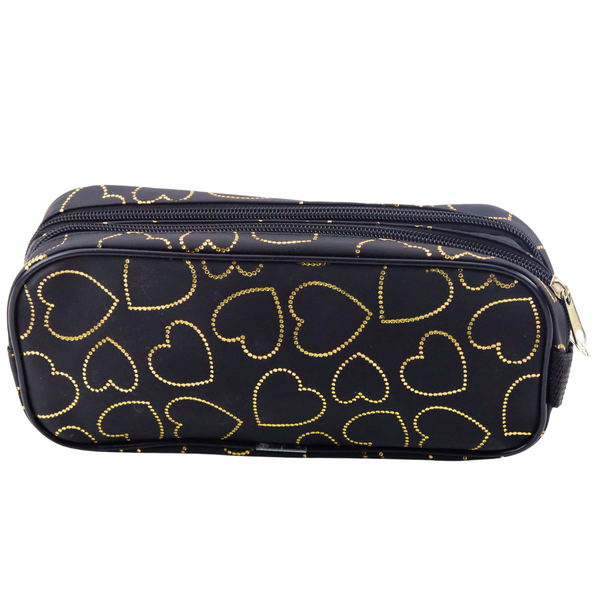 School Office Pencil Case Two-compartment Golden Hearts Black 23.5x10 Cm