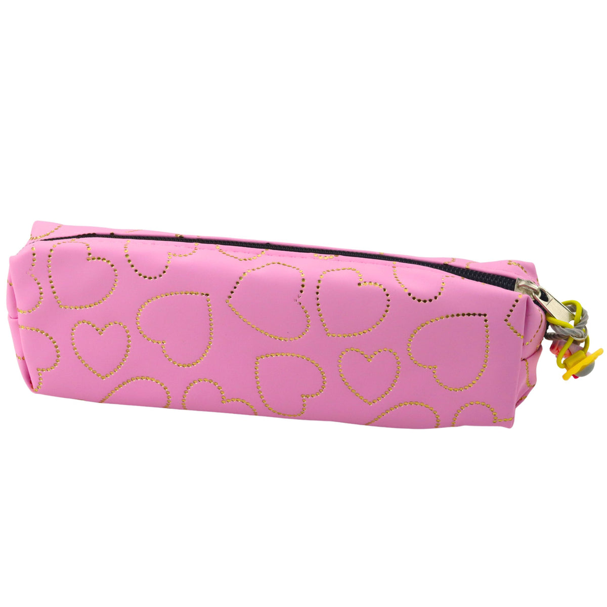 School Office Pencil Case Single Compartment Golden Hearts Pink 20x6.5 Cm