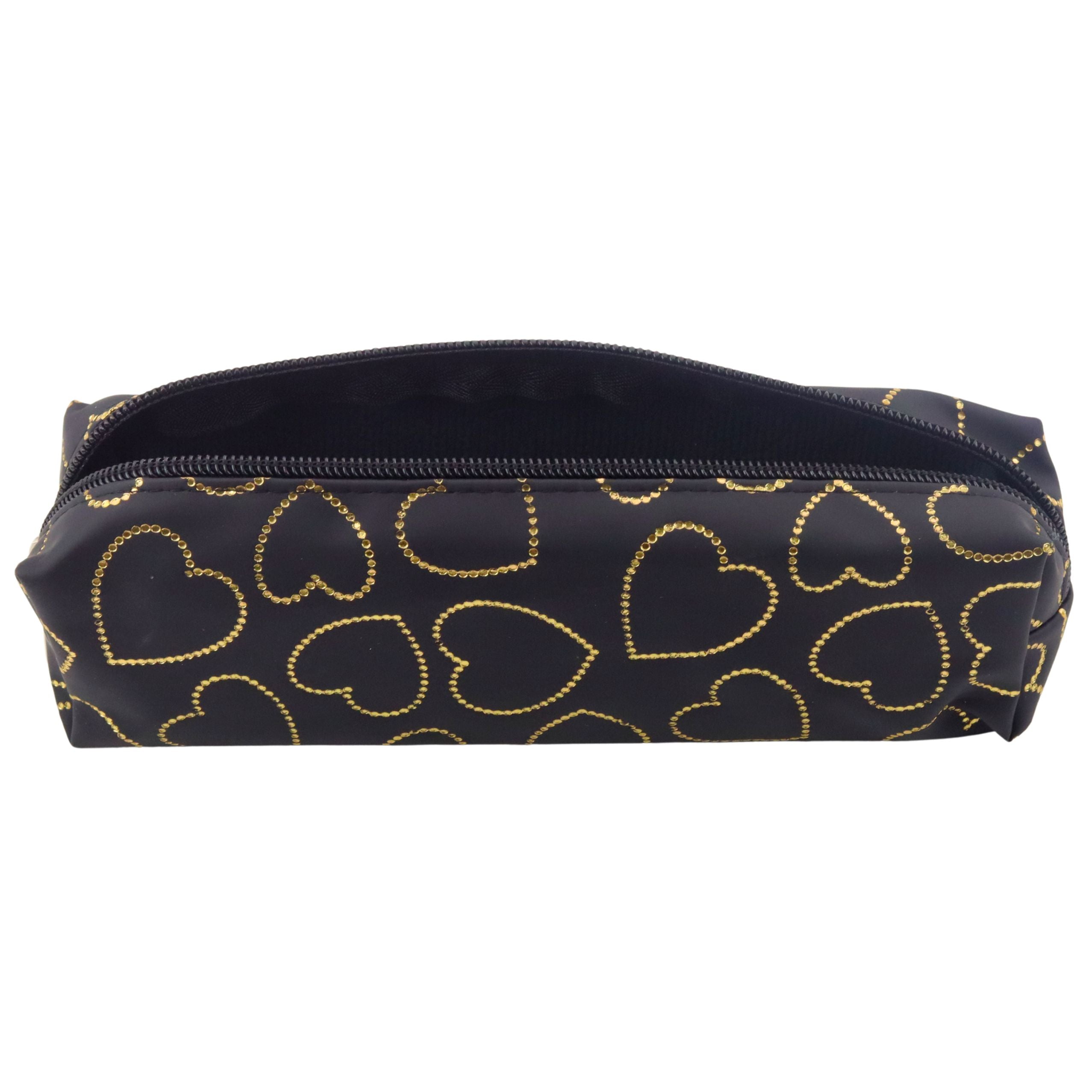 Single-compartment School Office Pencil Case Golden Hearts Black 20x6.5 Cm