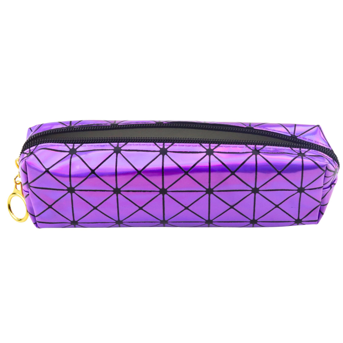 School Office Pencil Case Single Compartment Holographic Pattern Purple 20x6.5cm