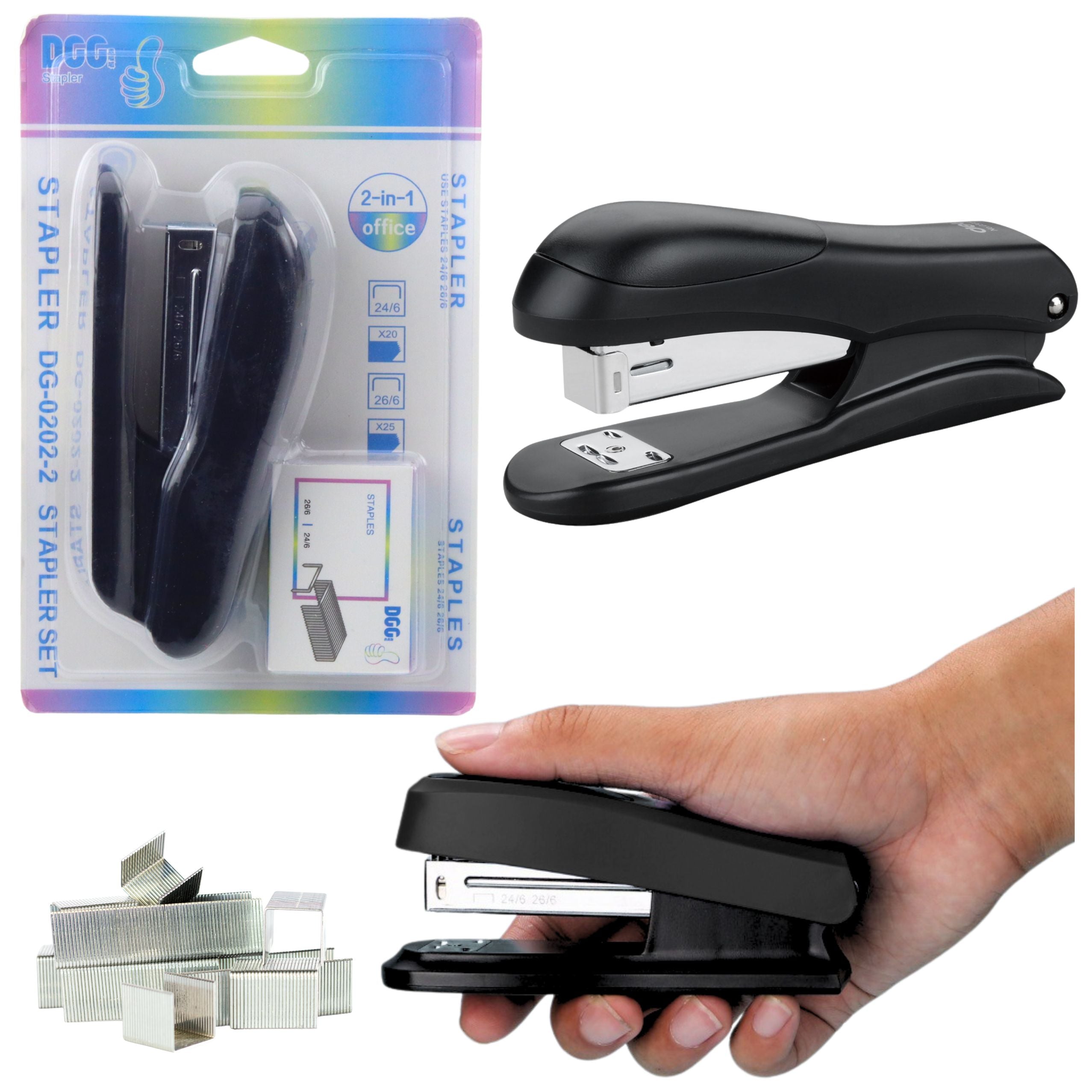 Black Office Stapler Up To 30 Sheets Set Of Staples 24/6 13cm