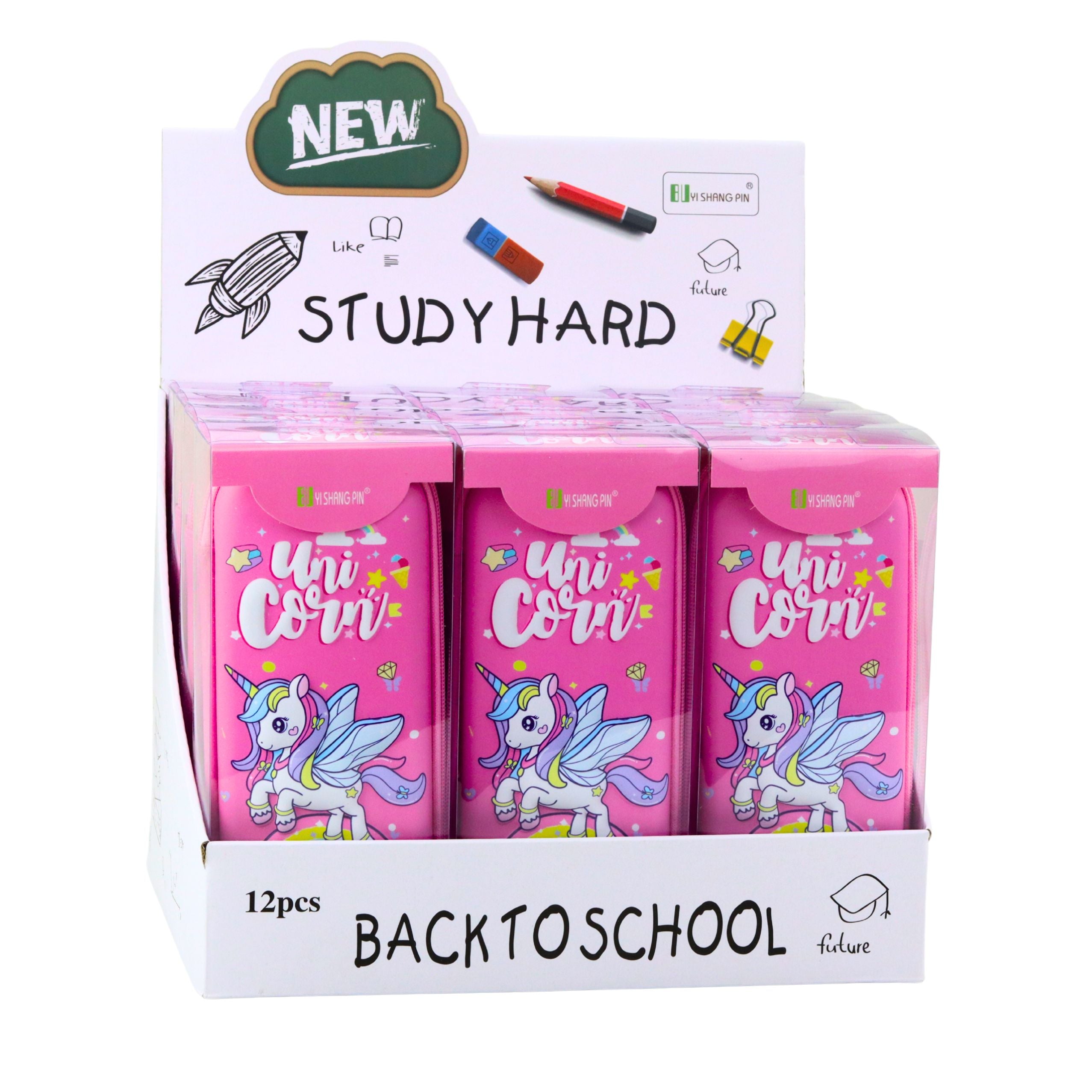 Pink Unicorn Stiffened School Pencil Case 22.5x10 Cm