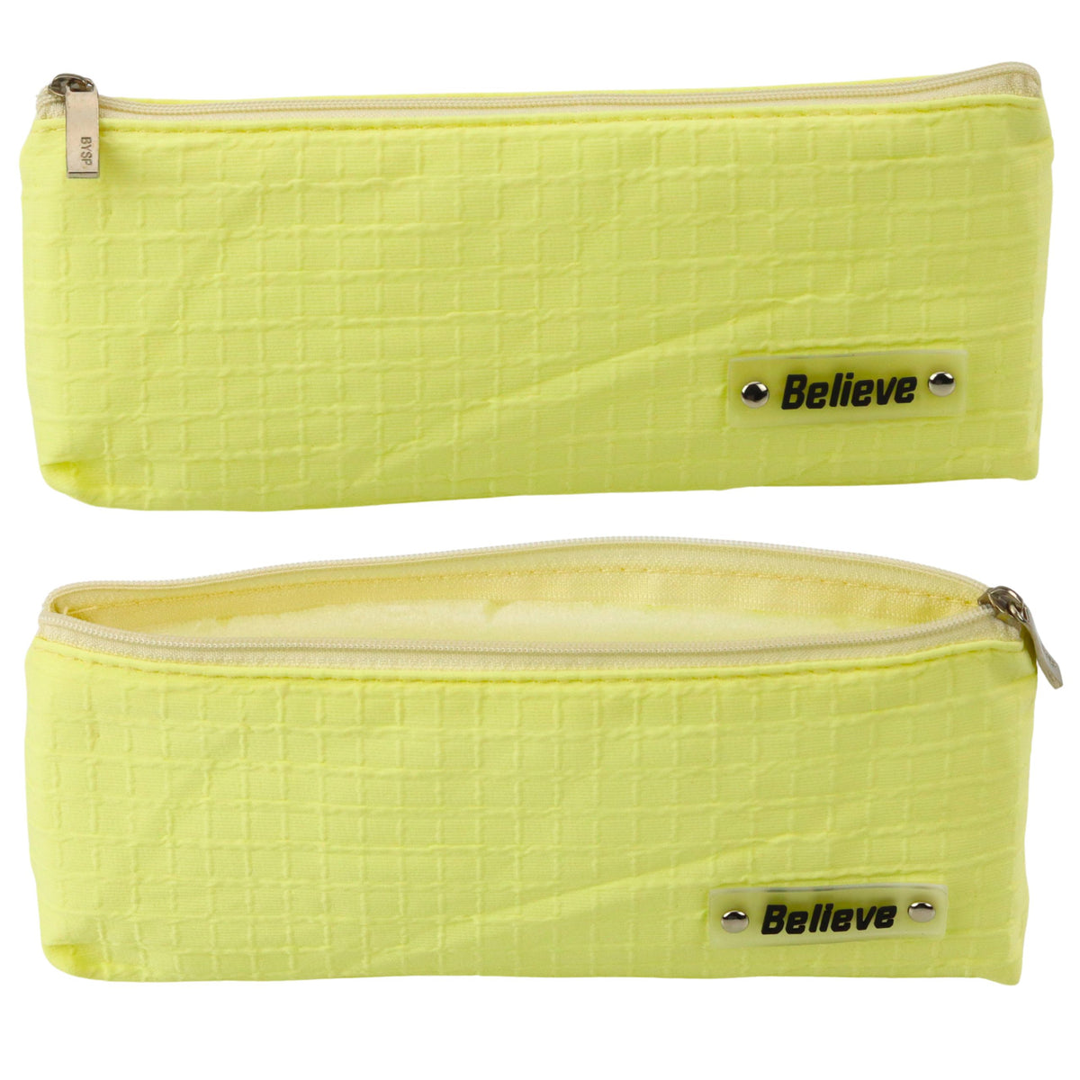 Single-compartment School Office Pencil Case Embossed Checkered Pattern Yellow 21x9.5cm