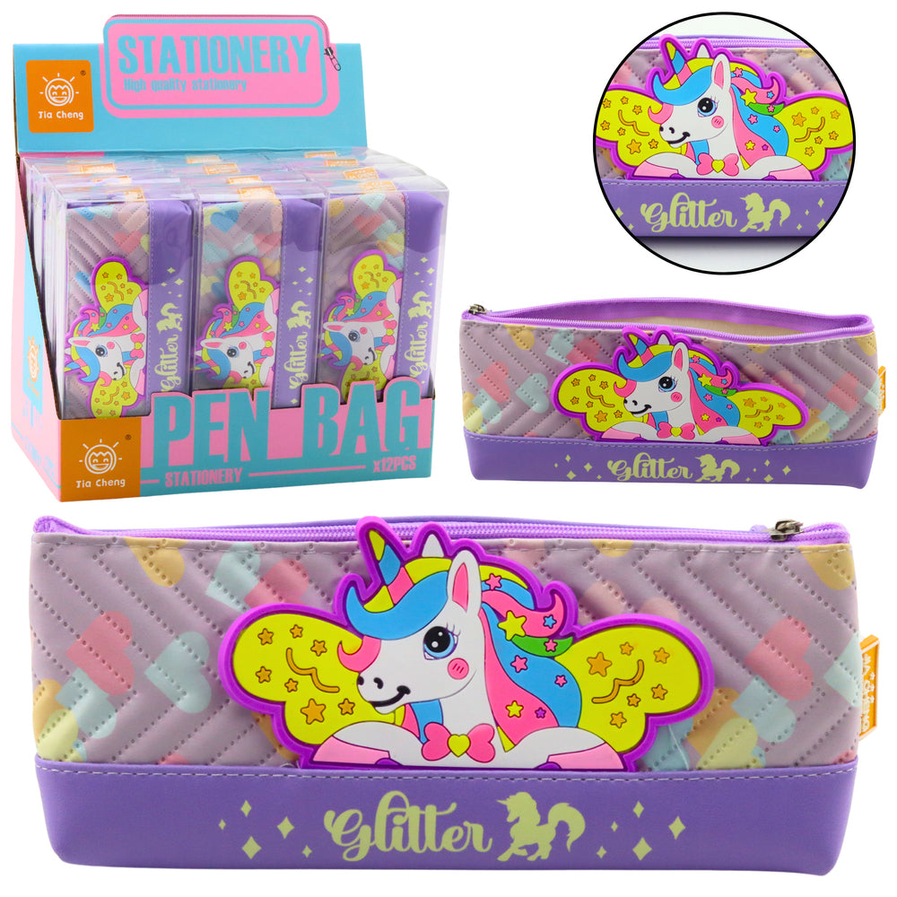 Astuccio per materiale scolastico con unicorno viola 20 x 8,5 cm