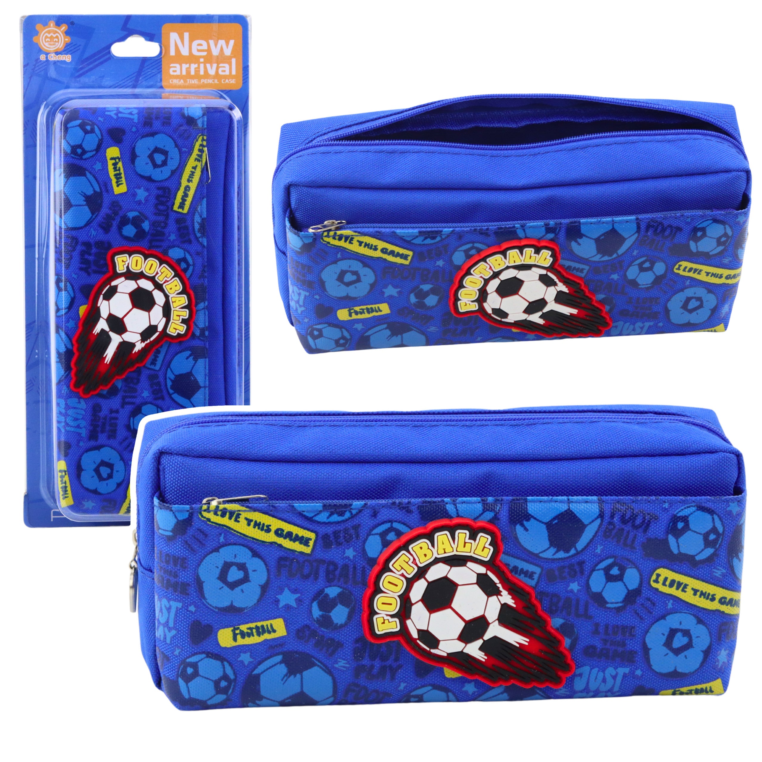 Pencil Case School Organizer With Football Blue