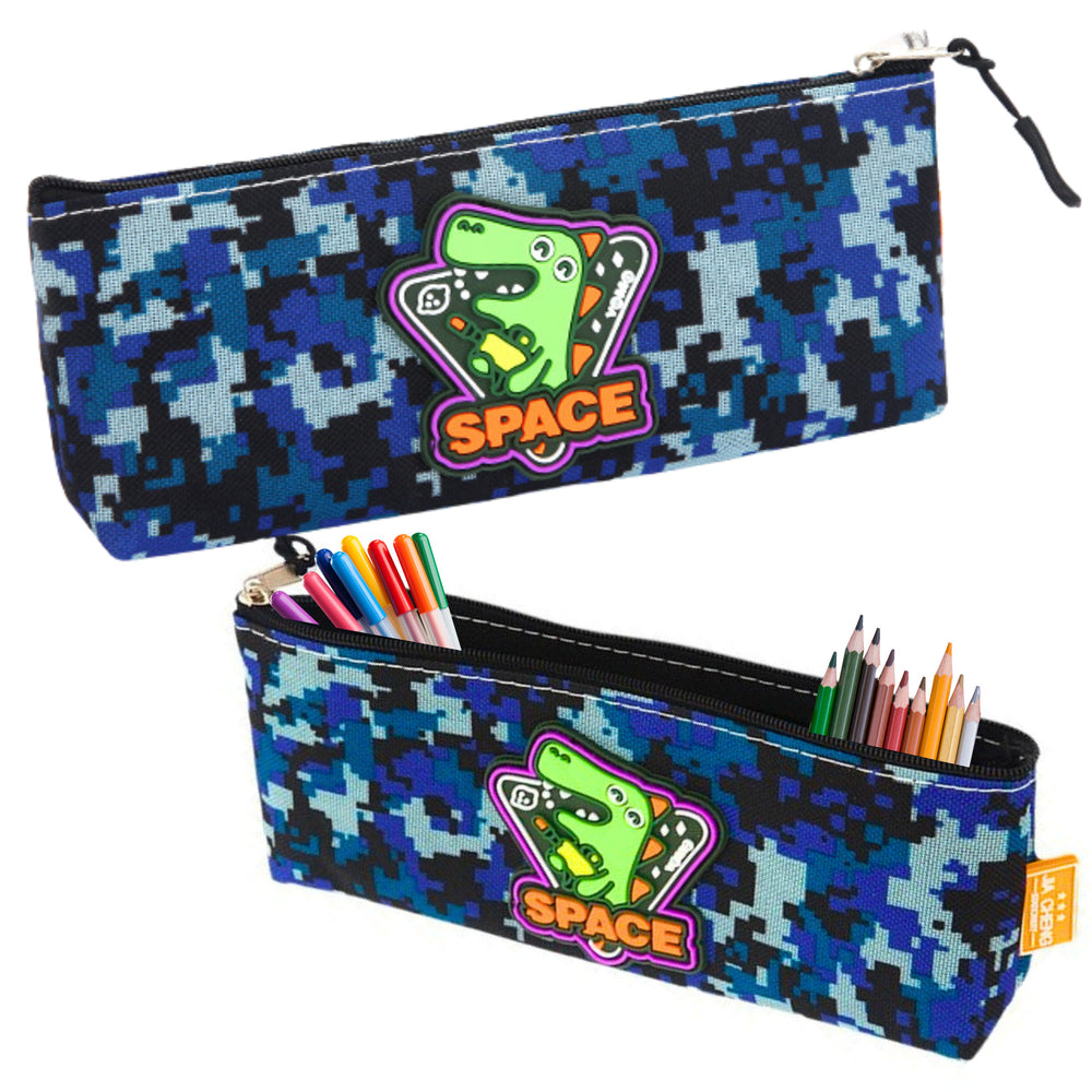 Pencil Case Space Dinosaur Pixels Blue 20x8cm