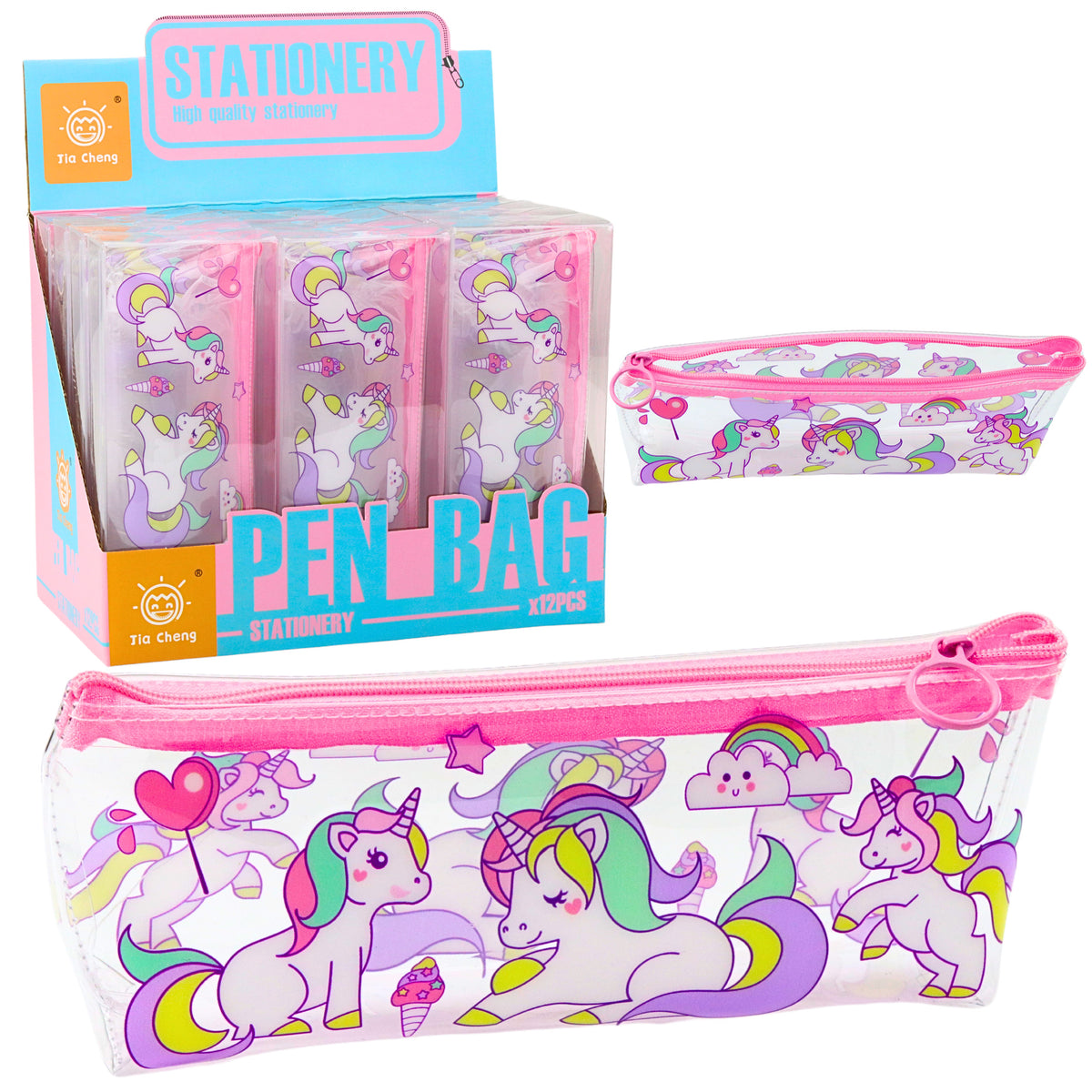 School Pencil Case Transparent Unicorns 20 X 8.5 X 4cm