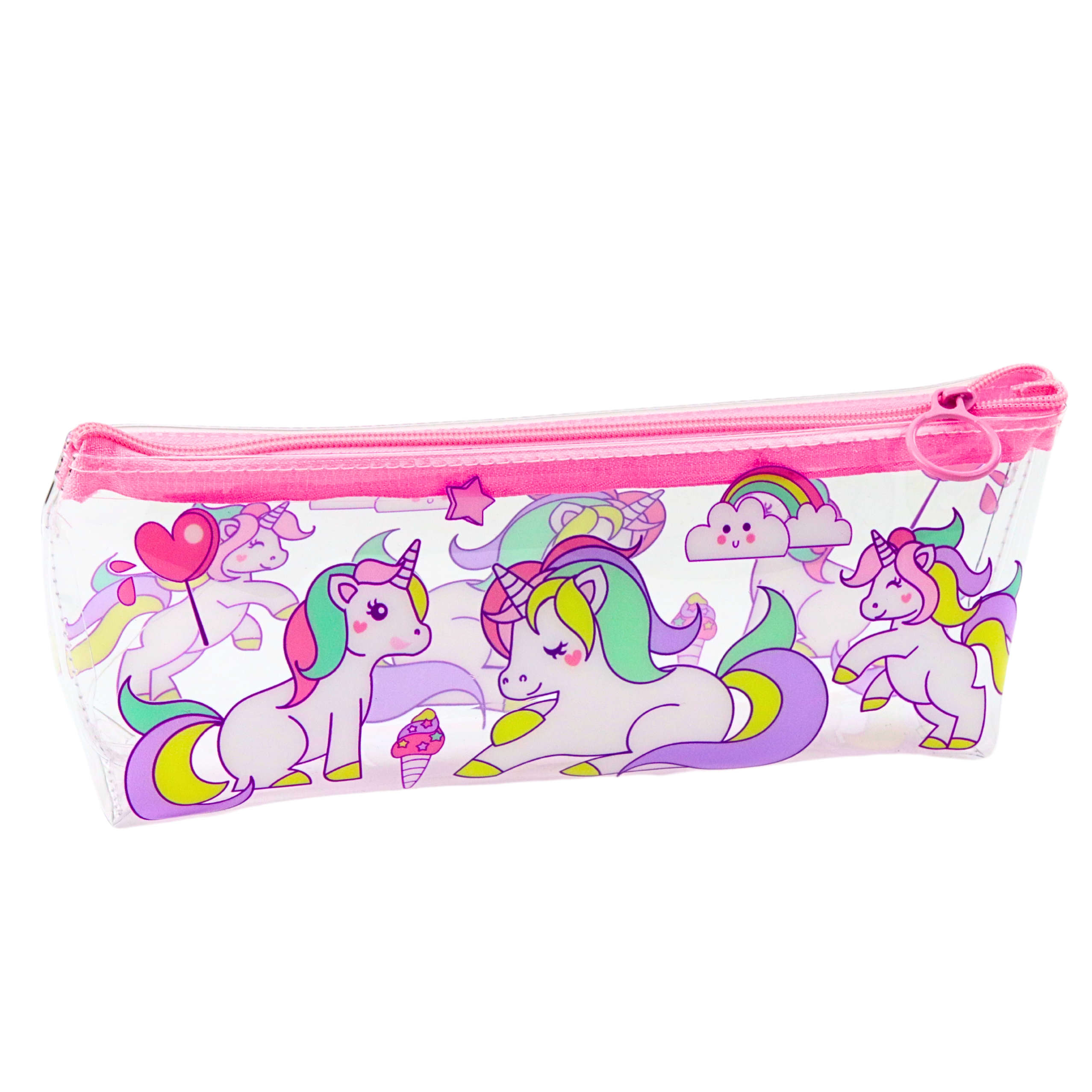 School Pencil Case Transparent Unicorns 20 X 8.5 X 4cm