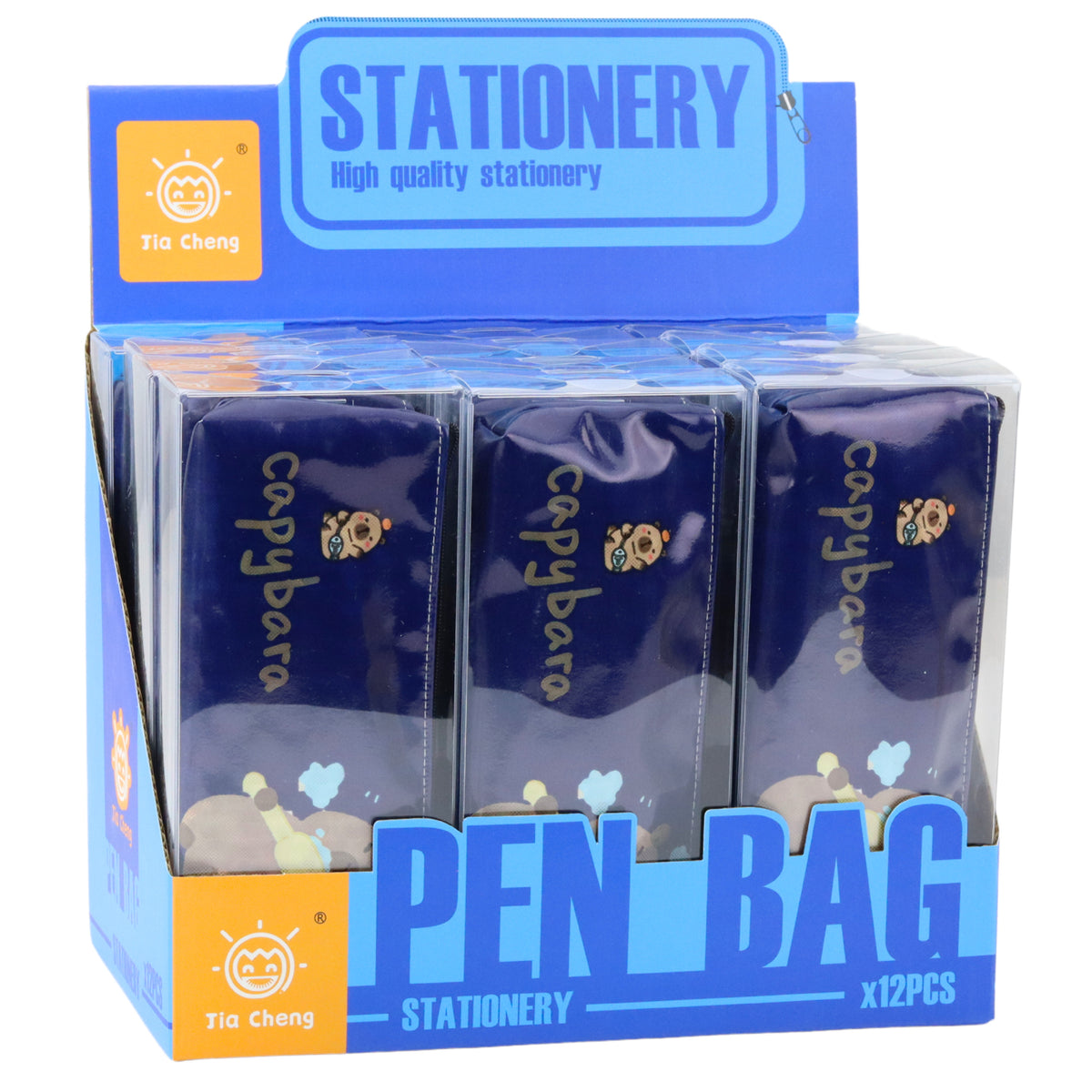 School Pencil Case Kit Capybara Brushing Teeth Navy Blue 20 X 8.5 X 4 Cm