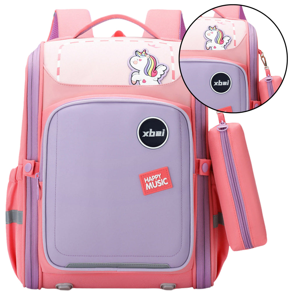 Mochila Escolar Com Alça Peitoral Unicórnio Rosa Pastel 21l 39cm