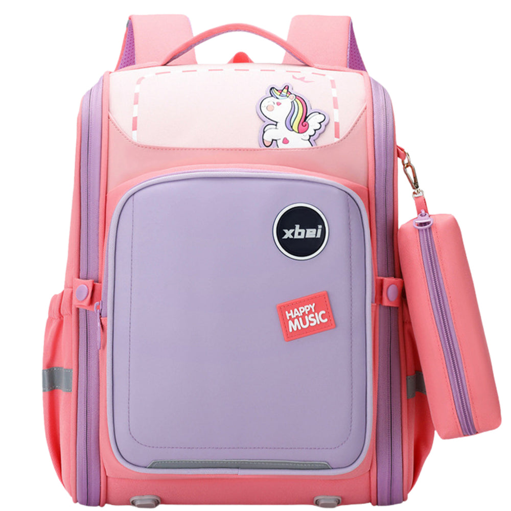 Mochila Escolar Com Alça Peitoral Unicórnio Rosa Pastel 21l 39cm