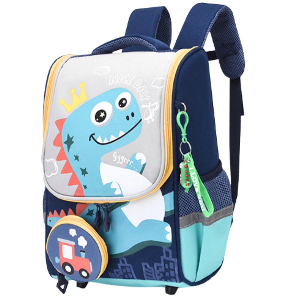 Mochila Escolar Dinossauro Com Pendente Locomotiva 21l