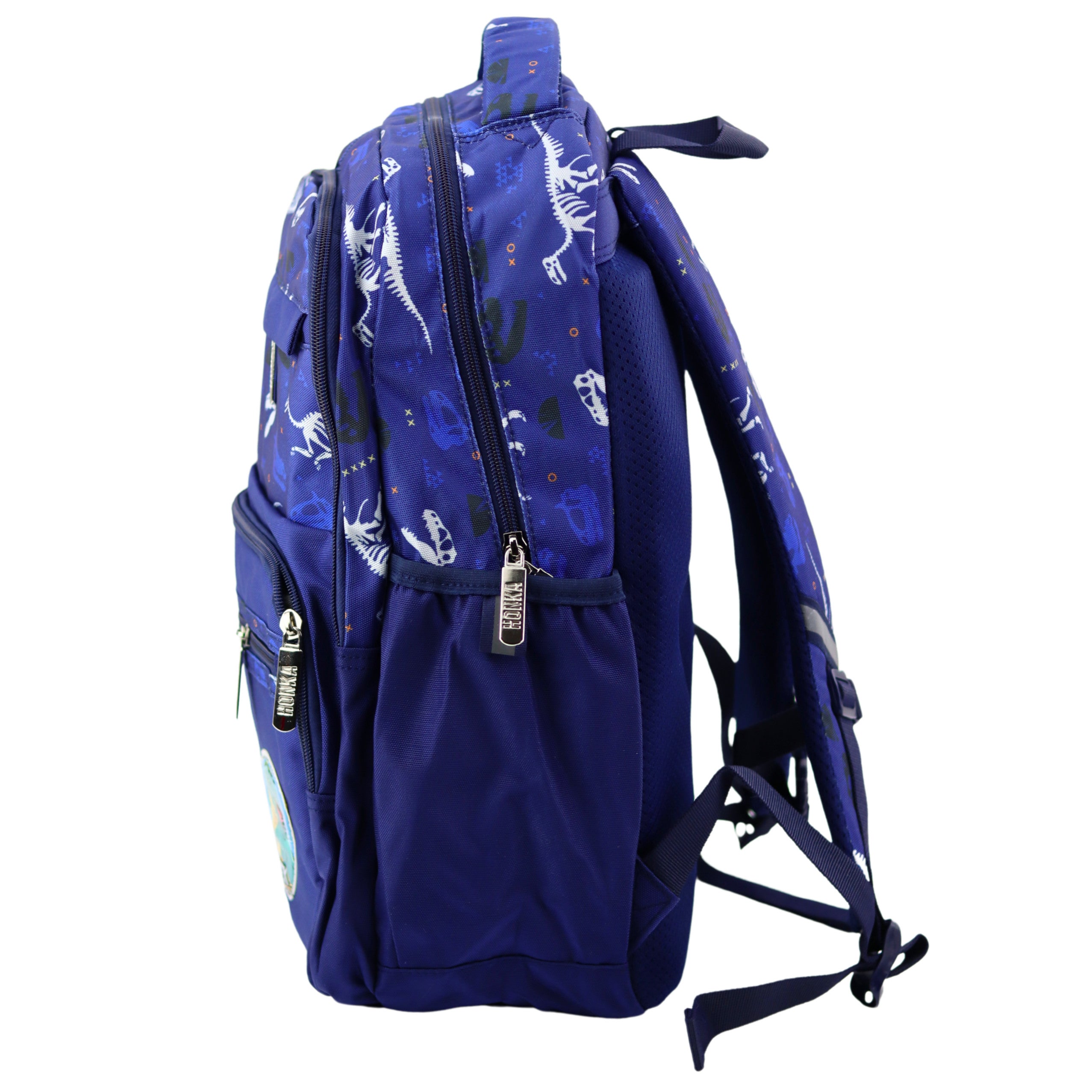 Mochila Escolar Dinosaurs Patch T-rex Alça Peito Azul Marinho 20l
