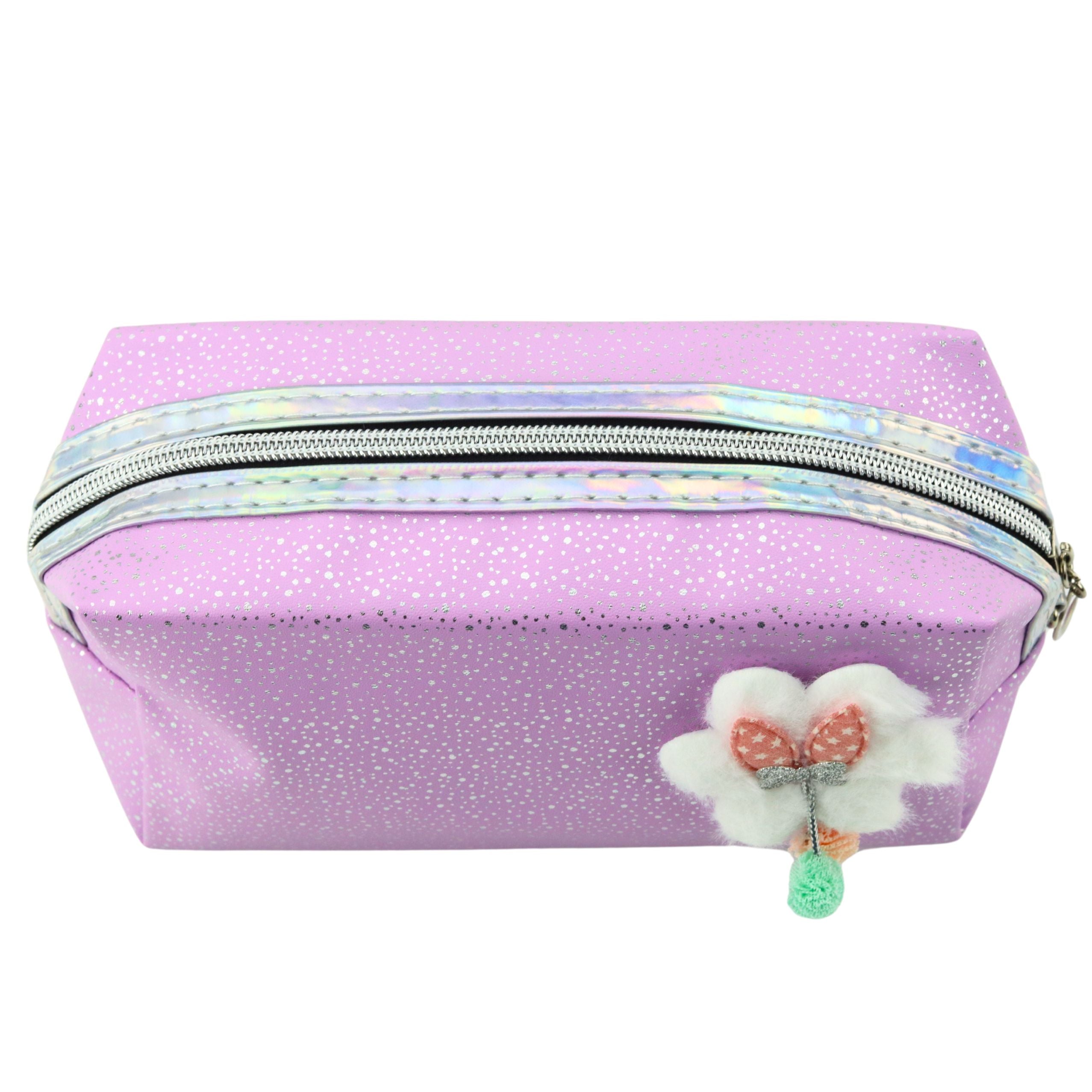 Estojo para lápis Bolsa cosmética com partículas cintilantes roxas