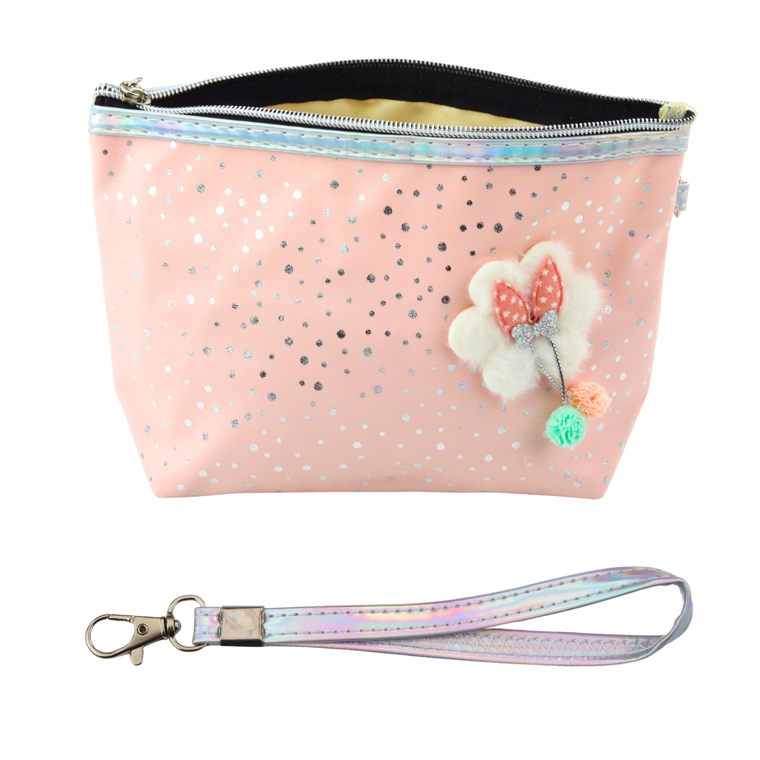 Pencil Case Cosmetic Bag Bow Shiny Dots Powder Pink 23x16cm