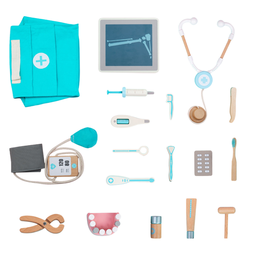 Medical Set Little Doctor Dentist Wooden First Aid Kit Apron 20 Pcs