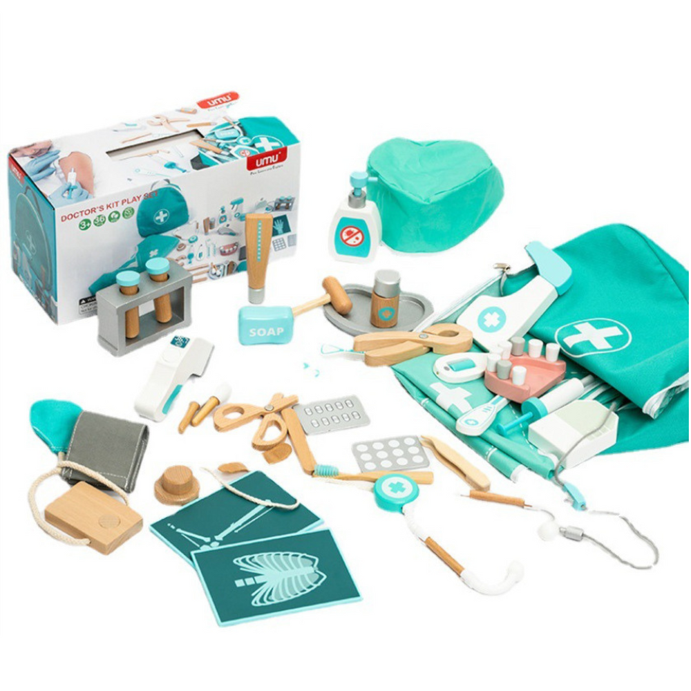 Medical Set Little Doctor Dentist Wooden First Aid Kit Apron 20 Pcs