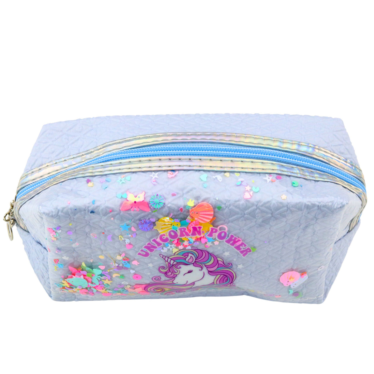 School Pencil Case With Headband Unicorn Confetti Blue 20cm