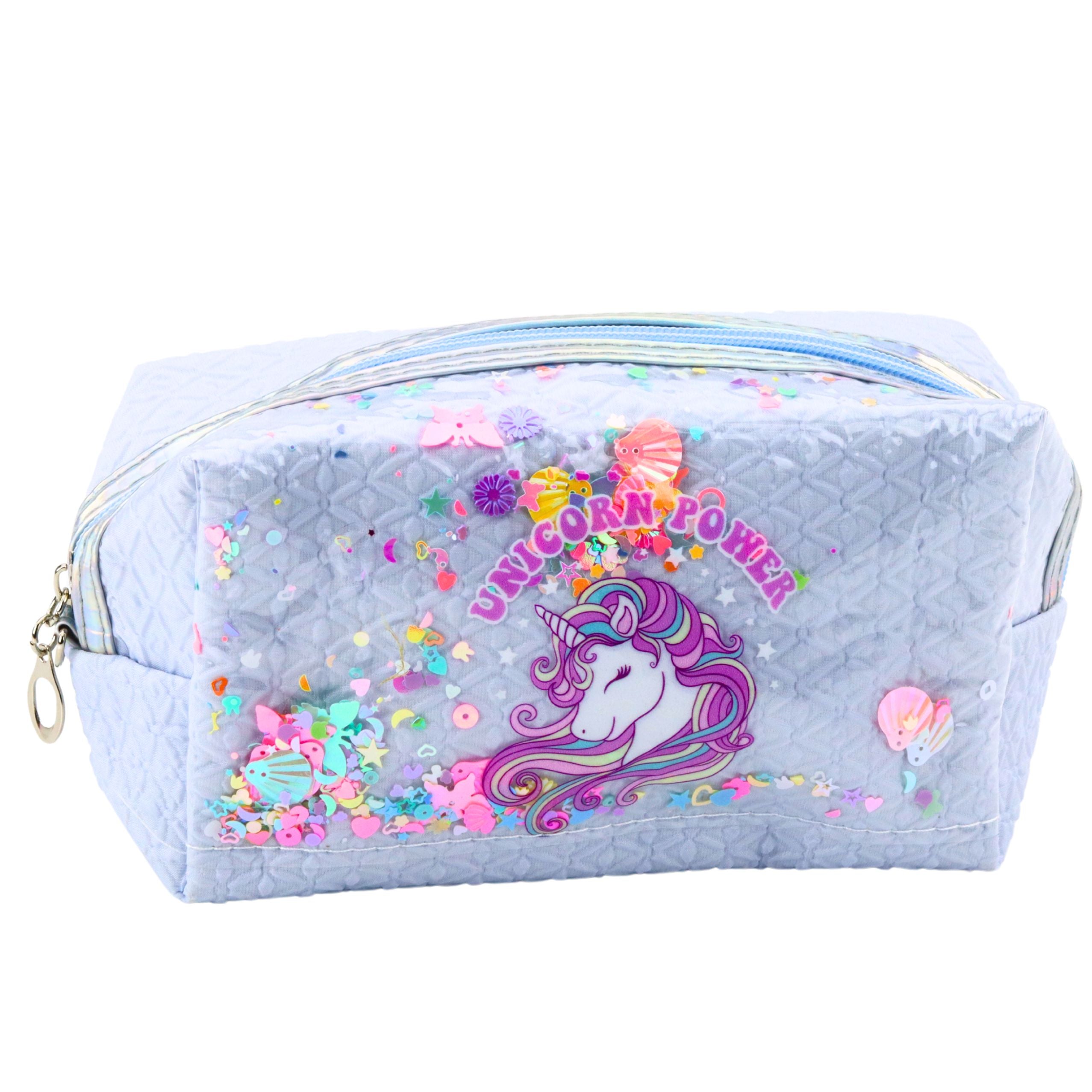 School Pencil Case With Headband Unicorn Confetti Blue 20cm