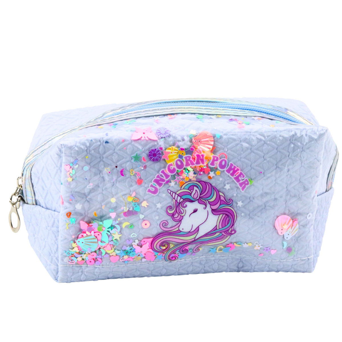 School Pencil Case With Headband Unicorn Confetti Blue 20cm