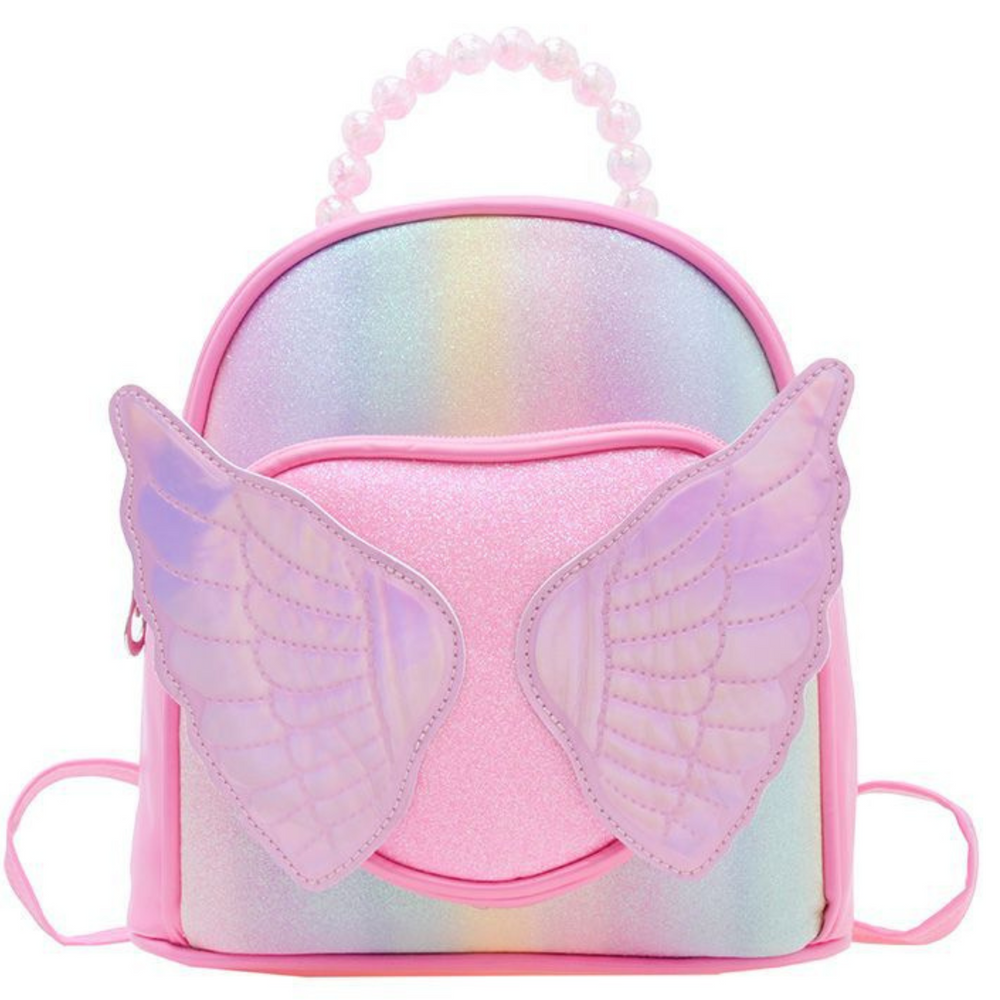 Mochila Infantil Asas Brilhantes Pérolas Rosa 22cm