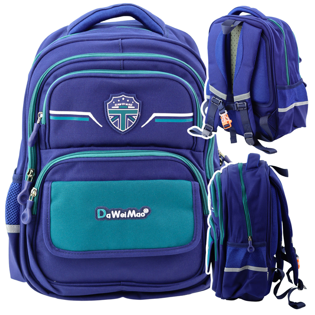 Children's School Backpack Chest Strap Navy Blue Green 20l 38cm