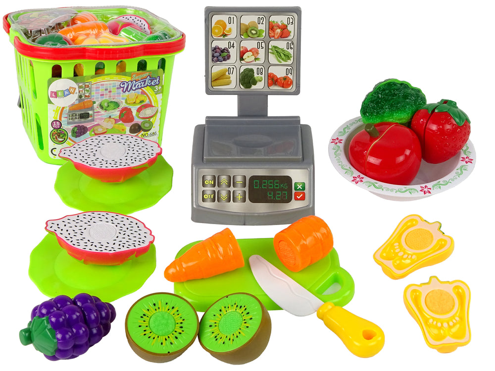 Basket With Fruith And Vegetables For Slicing And Market Weight