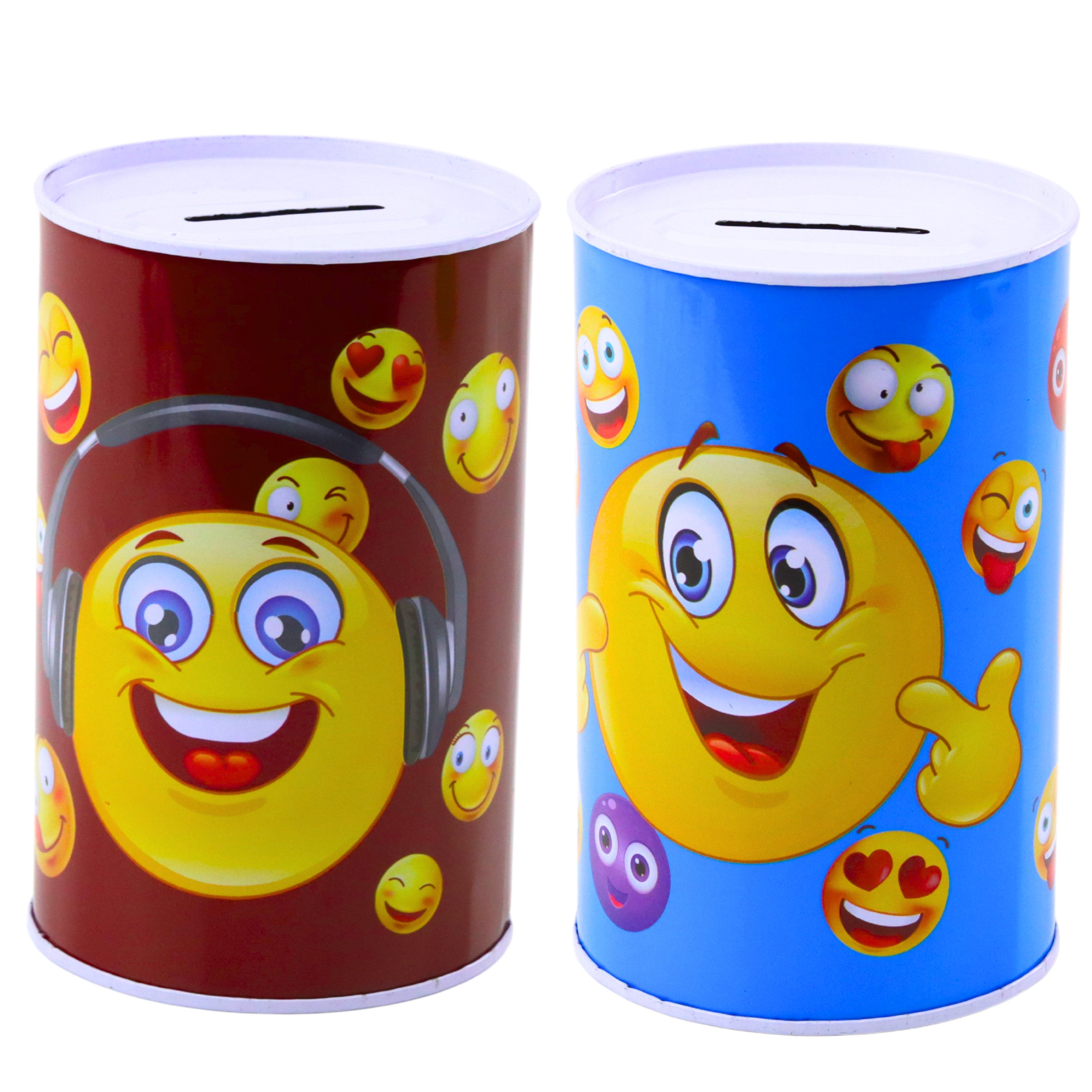 Metal Piggy Bank Emoticons Blue Brown 13 X 8cm