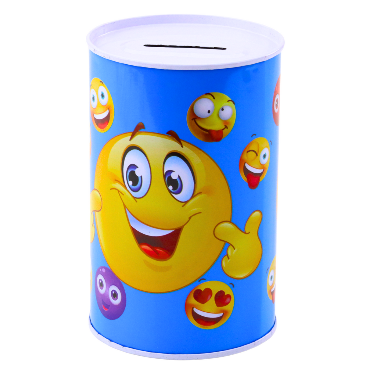 Metal Piggy Bank Emoticons Blue Brown 13 X 8cm