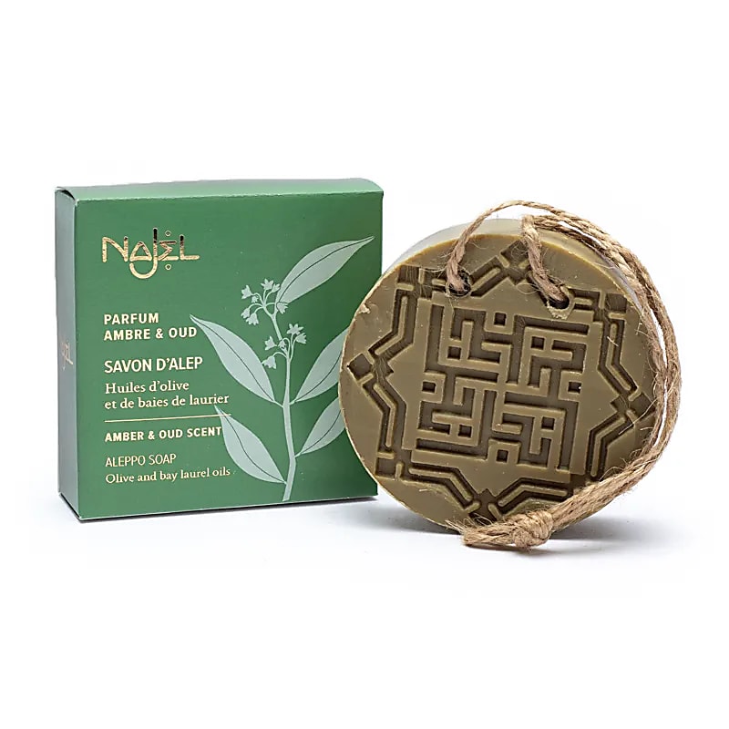 Najel Aleppo Herbal Soap Amber/oud With Cord --set Of 2 Pcs - 150 G