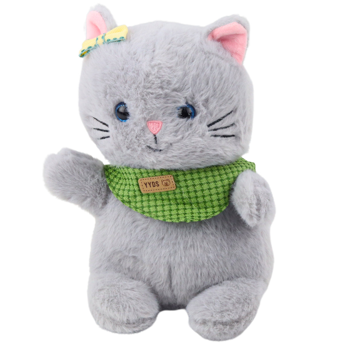 Plush Mascot Cuddly Toy Cat Gray Green Scarf Bow 22cm