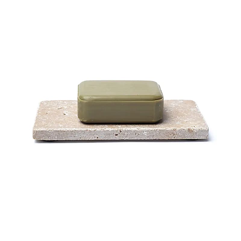 Porte-savon ou bougeoir en travertin beige – 15x7,5x1 cm ; 245g Ensemble de 2 pièces
