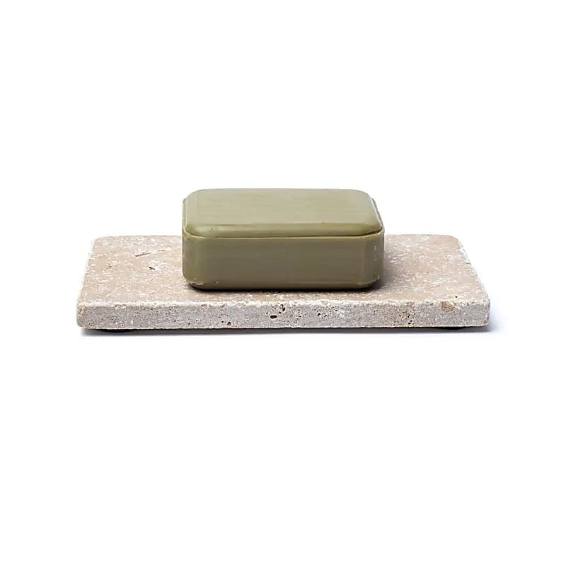Porte-savon ou bougeoir en travertin beige – 15x7,5x1 cm ; 245g Ensemble de 2 pièces