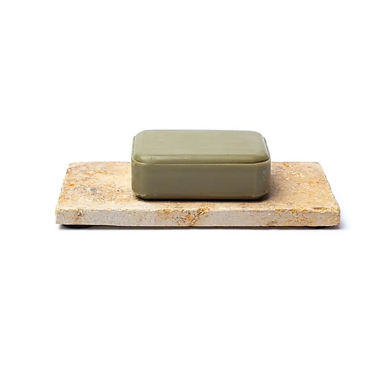 Mydelniczka trawertynowa lub świecznik w kolorze złotym – 15x7,5x1cm; 245g Zestaw 2 szt