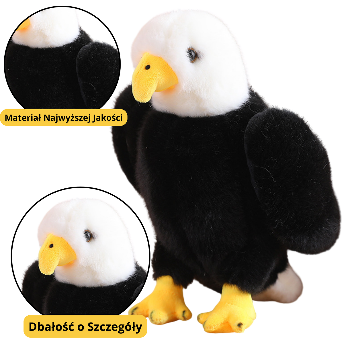 Plush Eagle Bird Plush Toy Mascot Cuddly Toy Black And White 25cm