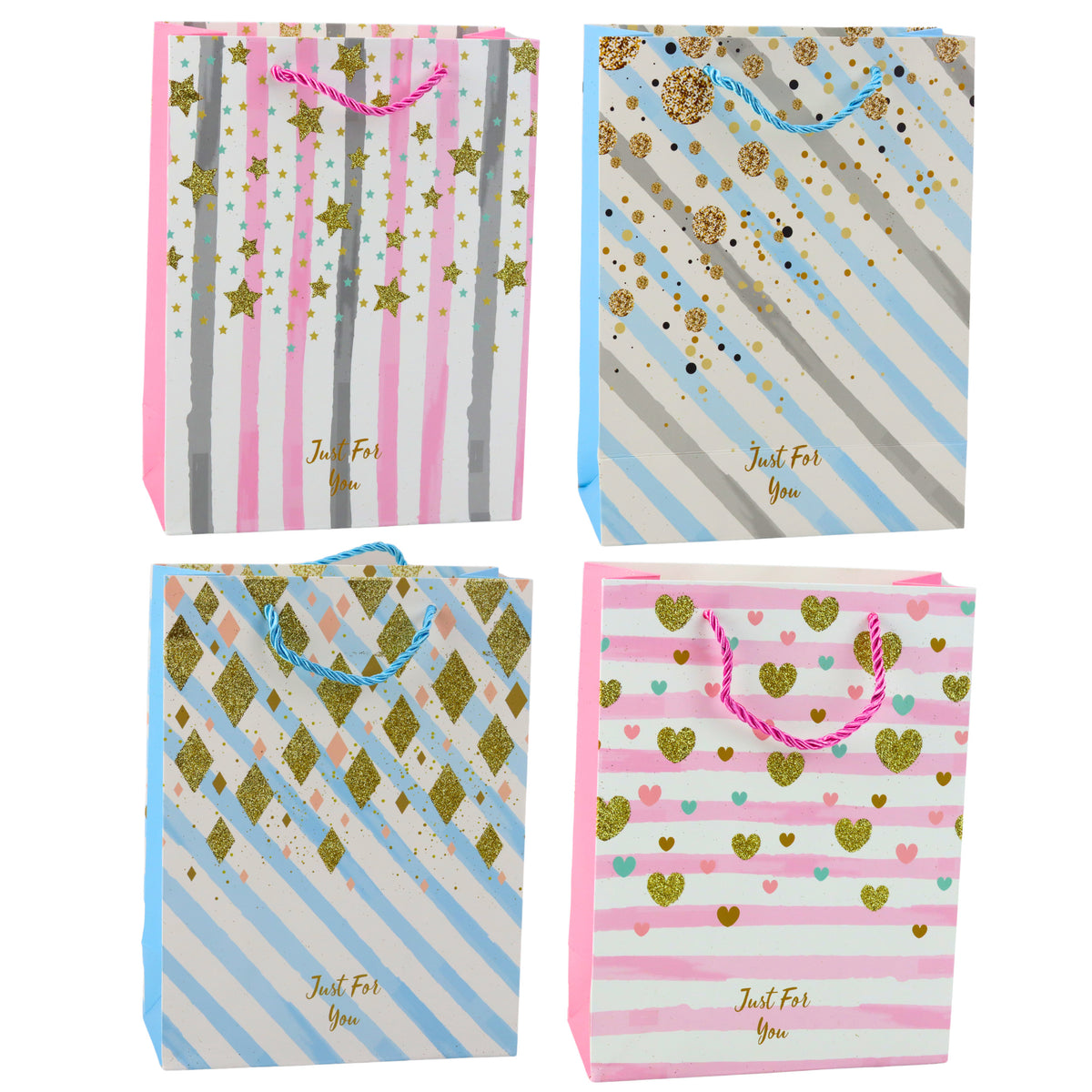 Paper Gift Bag Blue Pink Glitter 23 X 18 X 10.5 Cm